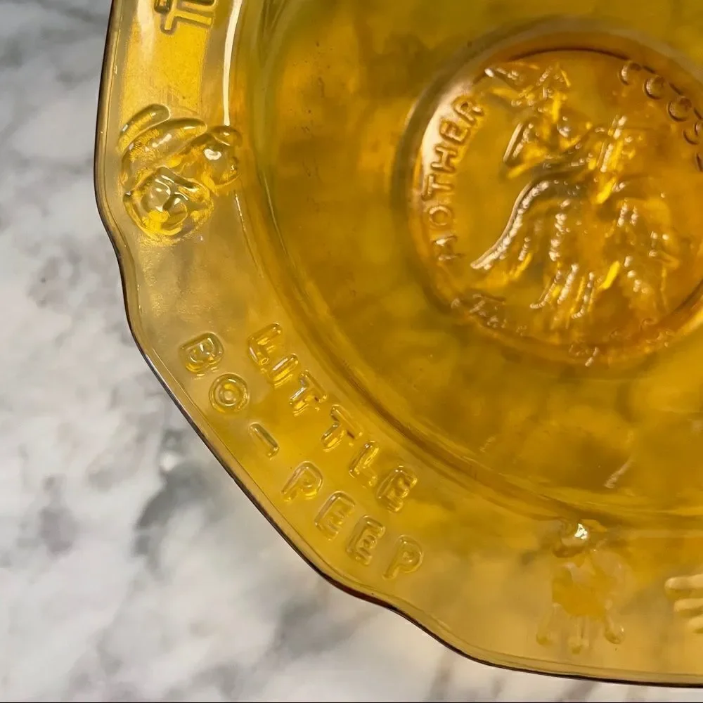 Tiara Glass Amber Mother Goose Nursery Rhyme Bowl